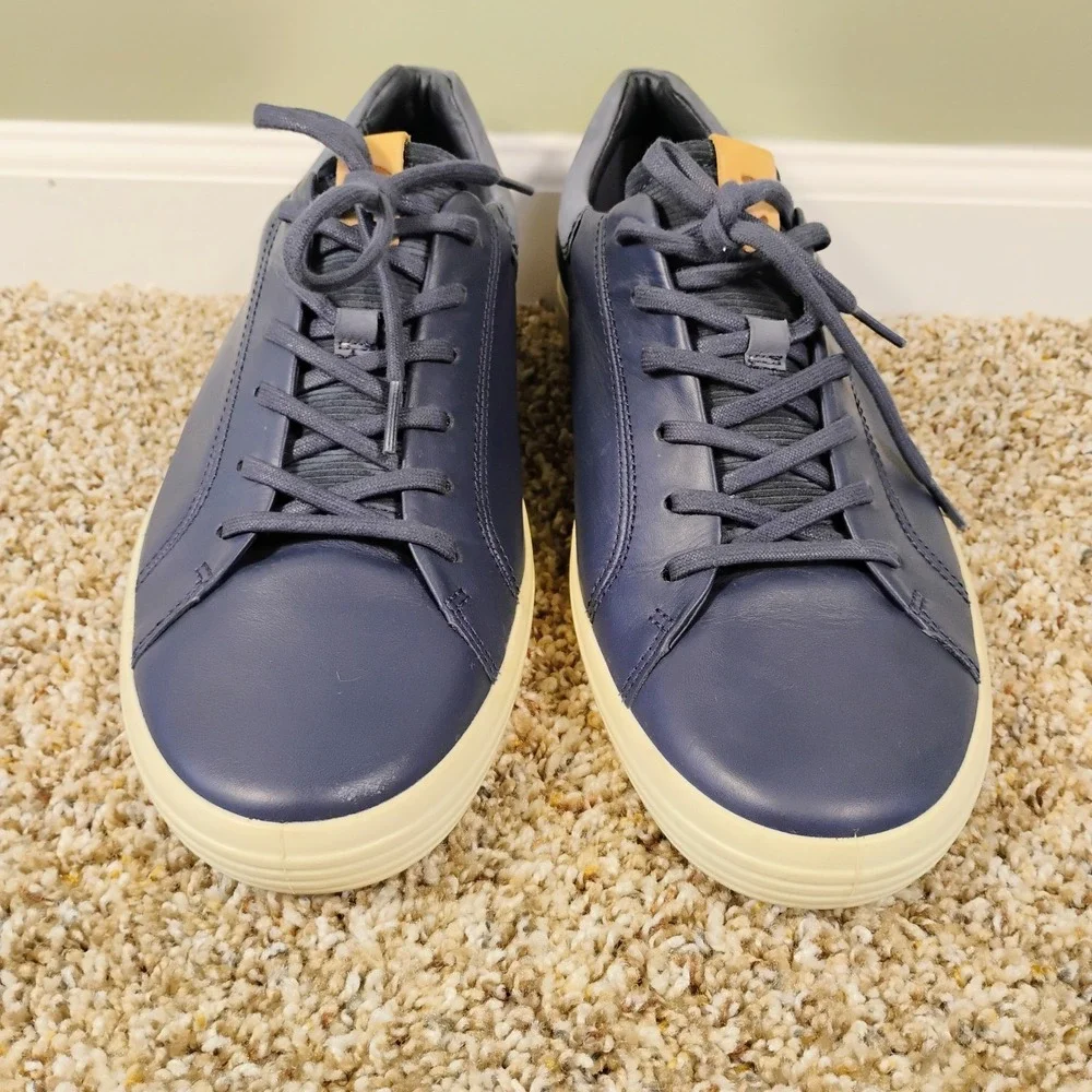 Ecco Soft 7 Men Size 12 Navy Blue Leather‎ Fashion Shoes Casual Extra Width